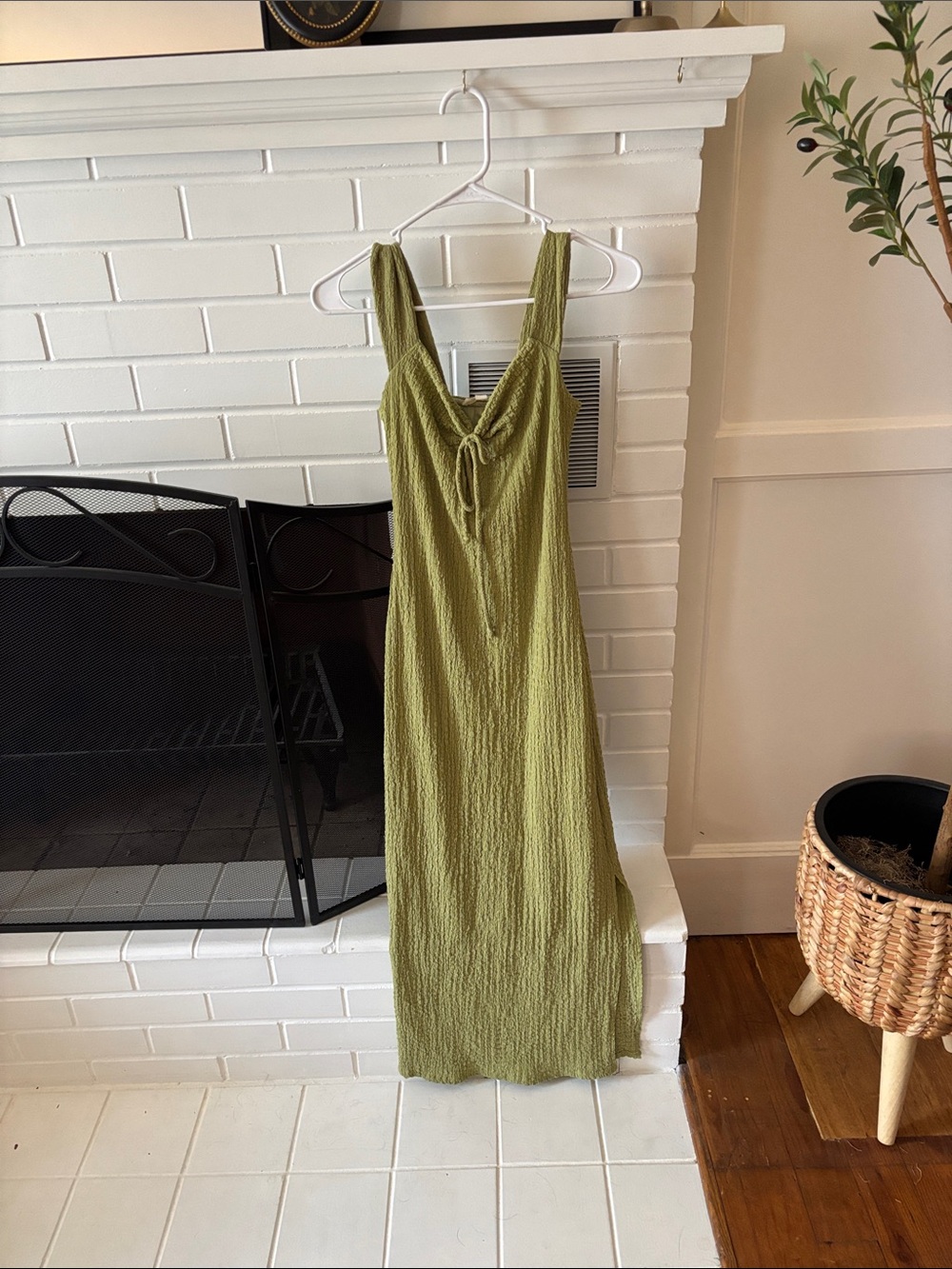 Olive Green Sleeveless Maxi Dress with Tie Front